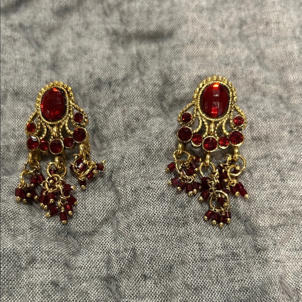 Elegant Gold and Red Dangle Earrings